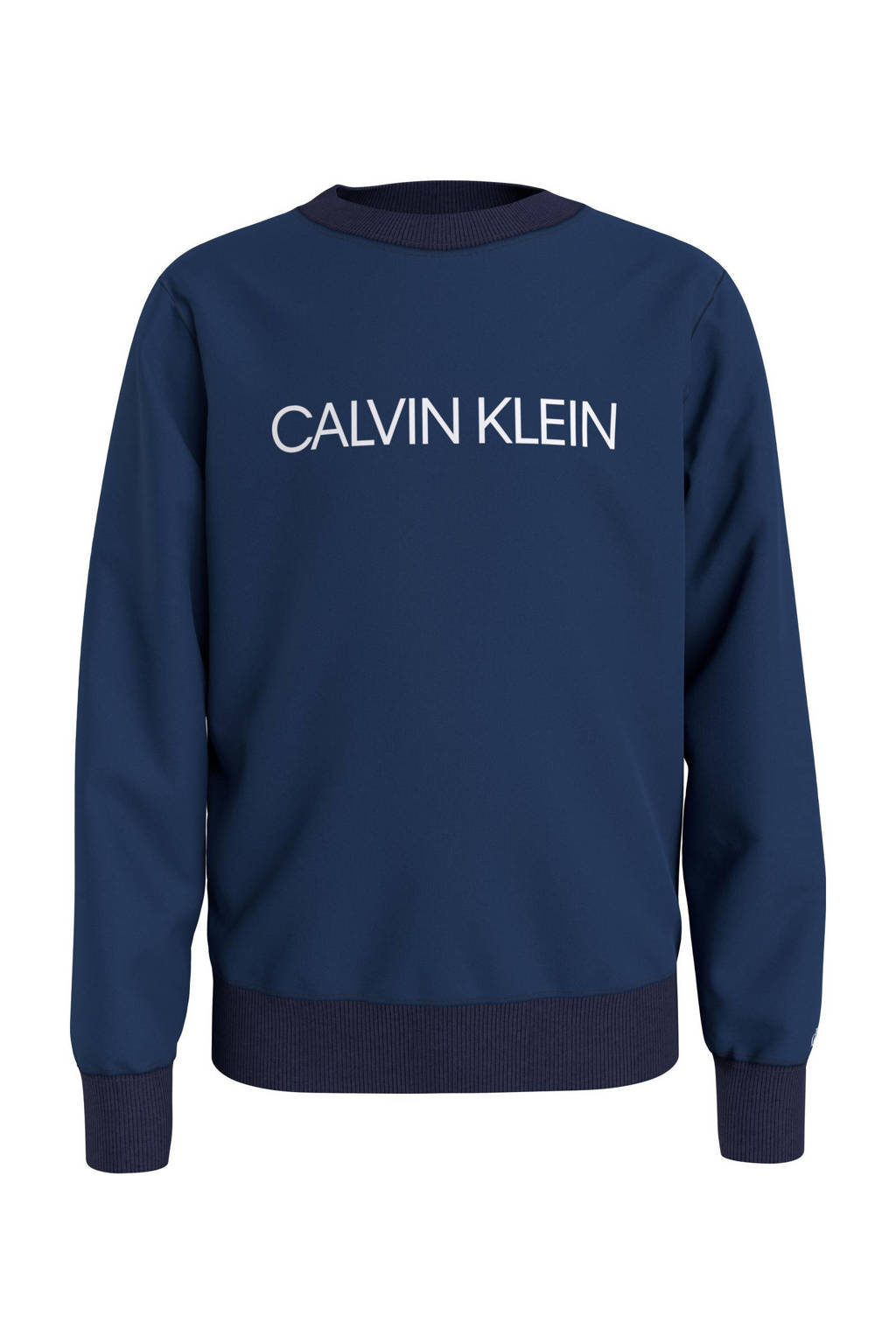 Blauwe jongens en meisjes CALVIN KLEIN JEANS sweater van katoen met logo dessin, lange mouwen, ronde hals en geribde boorden