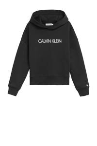 Zwarte meisjes CALVIN KLEIN JEANS hoodie van biologisch katoen met lange mouwen, capuchon en geribde boorden
