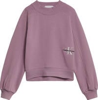 Roze meisjes CALVIN KLEIN JEANS hoodie van sweat materiaal met logo dessin, lange mouwen, ronde hals en elastische inzet