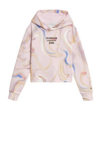 Lichtroze meisjes CALVIN KLEIN JEANS hoodie van sweat materiaal met all over print, lange mouwen en capuchon