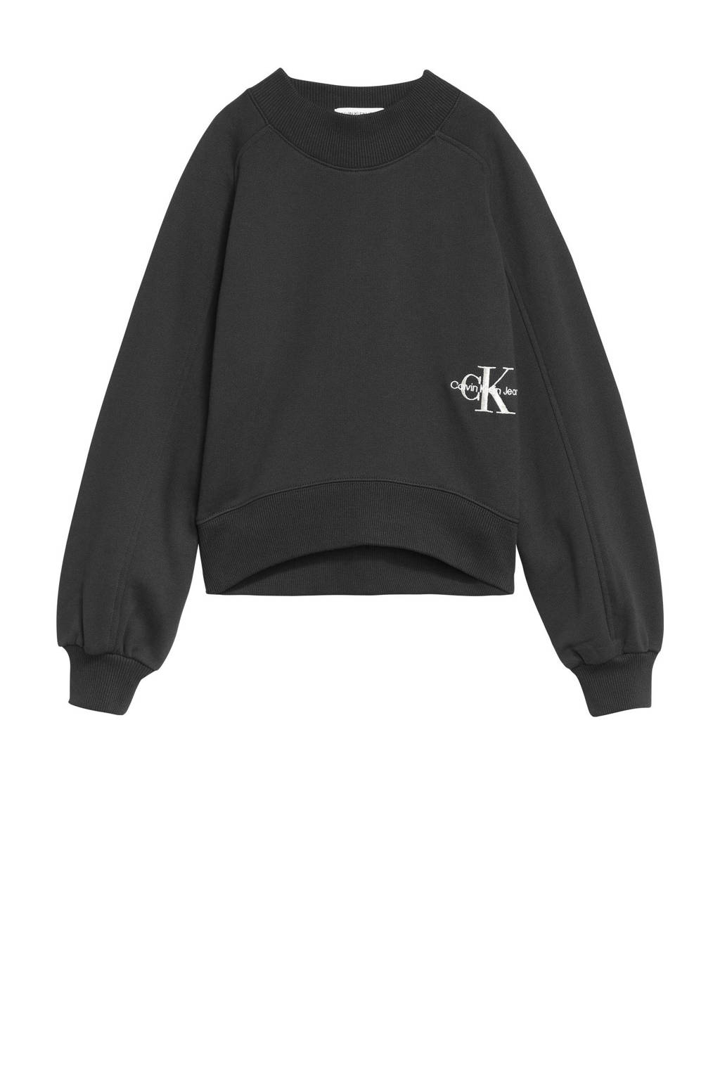 Zwarte meisjes CALVIN KLEIN JEANS hoodie van sweat materiaal met logo dessin, lange mouwen, ronde hals en elastische inzet