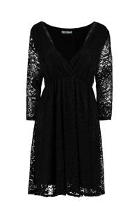 Zwarte dames Hailys semi-transparante A-lijn jurk Shirin van polyester met driekwart mouwen en elastische inzet