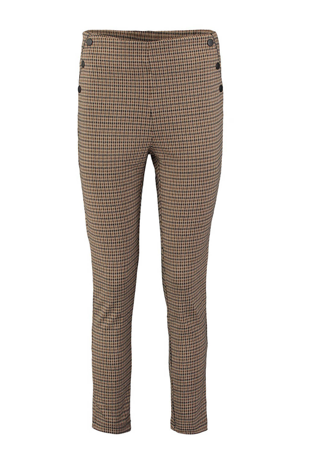 Bruine dames Hailys geruite high waist skinny legging Corin van polyester met elastische tailleband