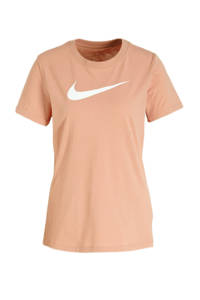 Lichtroze dames Nike sport T-shirt van katoen met logo dessin, korte mouwen en ronde hals