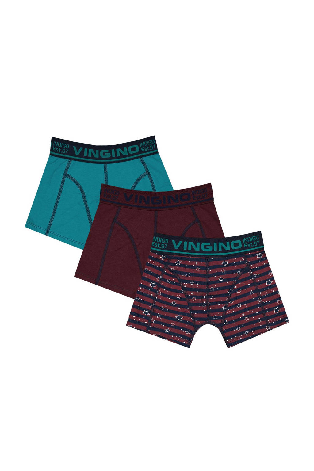 Vingino   boxershort Star Special - set van 3 blauw/bordeaux, Blauw/bordeaux