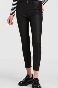 Zwarte dames Hailys coated skinny broek Push met regular waist en rits- en knoopsluiting