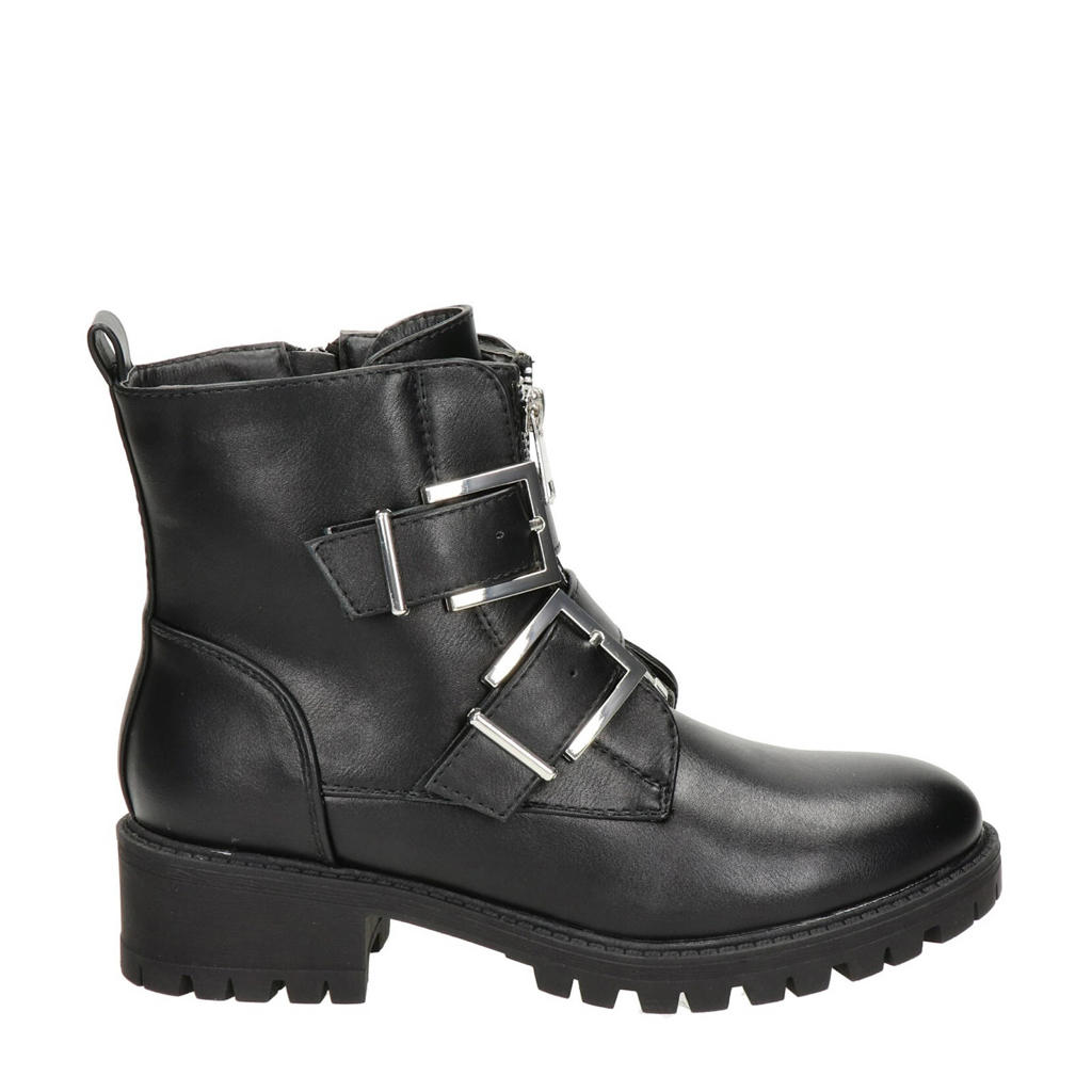 Zwarte dames Dolcis bikerboots van imitatieleer met gesp