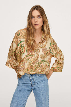blouse met paisleyprint lichtbeige/cognac/groen