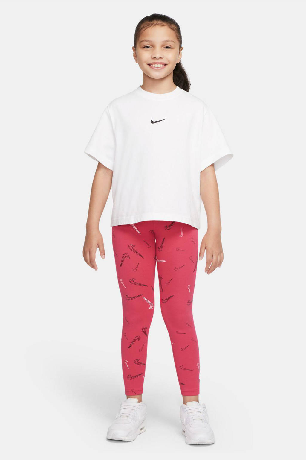 Nike high waist slim fit broek met all over print roze