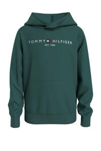 Groene jongens Tommy Hilfiger hoodie van sweat materiaal met logo dessin, lange mouwen, capuchon, elastische inzet en geribde boorden