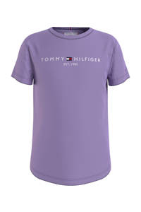 Lilakleurige meisjes Tommy Hilfiger T-shirt van biologisch katoen met korte mouwen en ronde hals