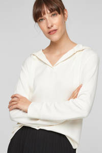 Ecru dames s.Oliver BLACK LABEL sweater van polyester met lange mouwen, capuchon, striksluiting en tunnelkoord