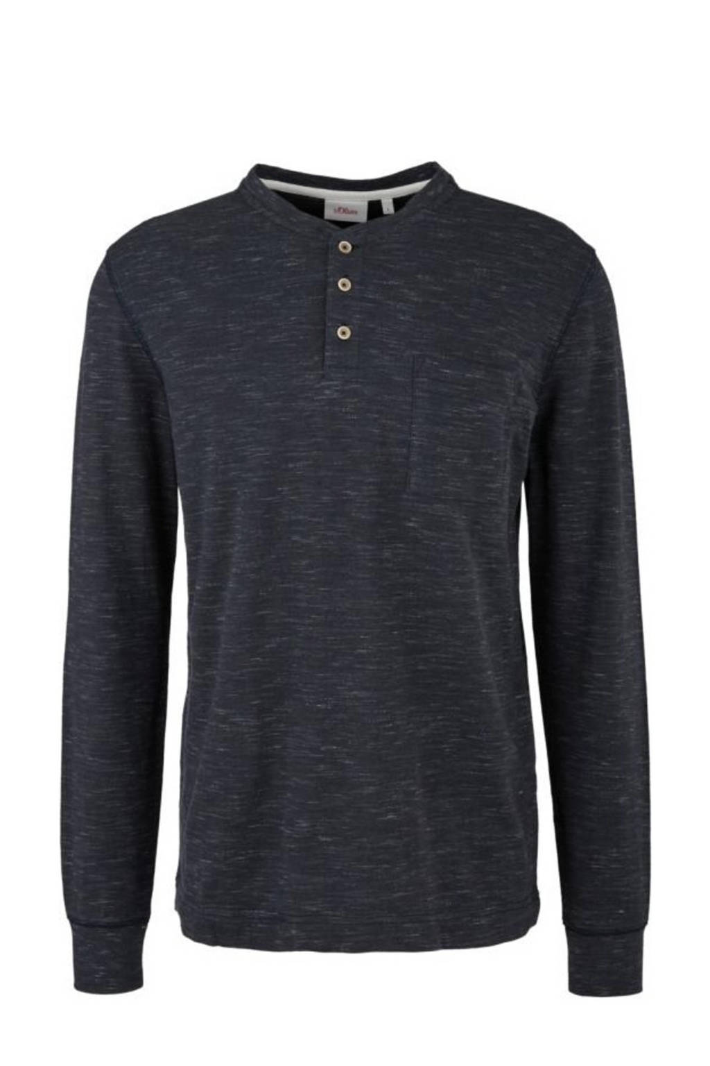 Marineblauwe heren s.Oliver Big Size gemêleerde regular fit longsleeve Plus Size van katoen met lange mouwen en ronde hals