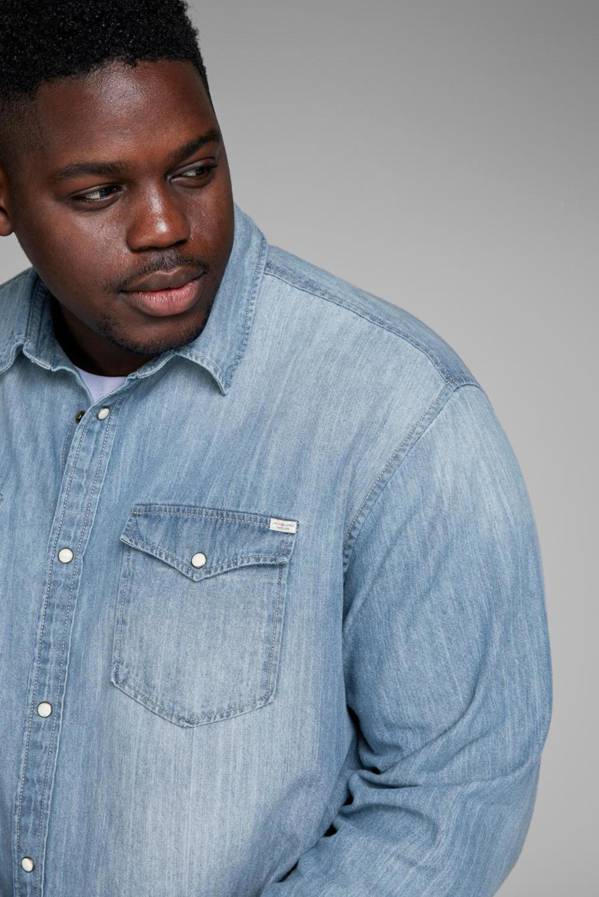 JACK & JONES PLUS SIZE regular fit denim overhemd JJESHERIDAN Plus Size medium blue denim wehkamp
