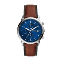 Fossil horloge FS5850 Minimalist Chrono bruin, Bruin/zilverkleurig, blauw