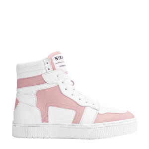Livia  hoge leren sneakers wit/roze