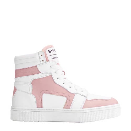 NIKKIE Livia hoge leren sneakers wit/roze