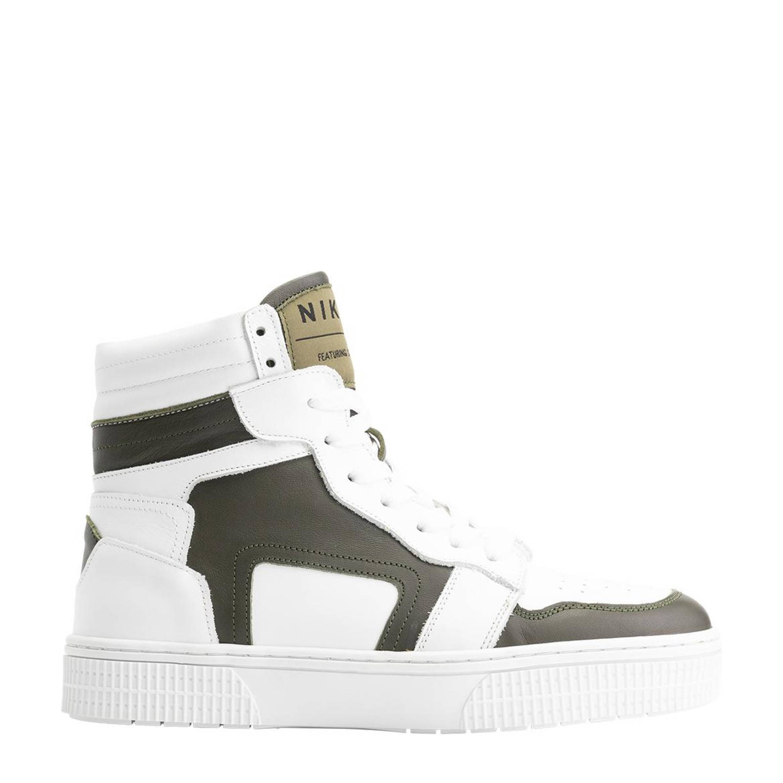NIKKIE Livia hoge leren sneakers wit/legergroen | wehkamp