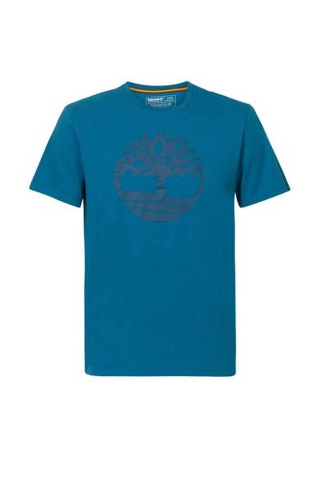 Blauwe heren Timberland T-shirt katoen met logo dessin, korte mouwen en ronde hals