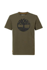 Donkergroene heren Timberland T-shirt katoen met logo dessin, korte mouwen en ronde hals