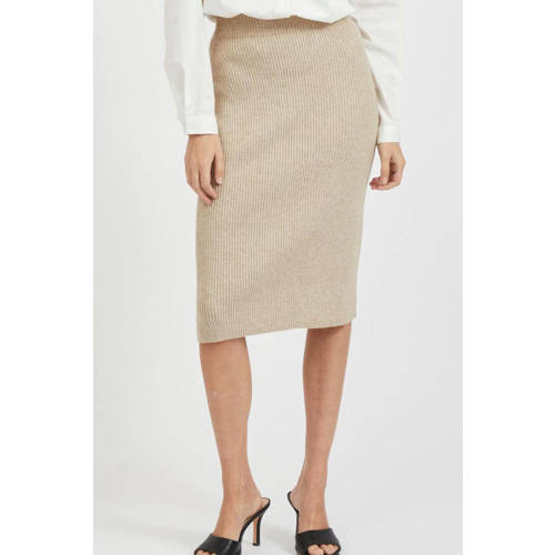 VILA gebreide midi rok VIRIL beige afbeelding