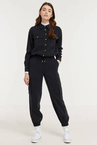 Zwarte dames Denim Hunter blouse MWFranco van viscose met lange mouwen, klassieke kraag en knoopsluiting