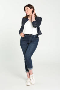 Donkerblauwe dames Cassis mom jeans van stretchdenim met regular waist en rits- en knoopsluiting