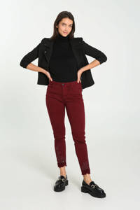 Donkerrode dames Cassis cropped slim fit jeans van polyester met regular waist
