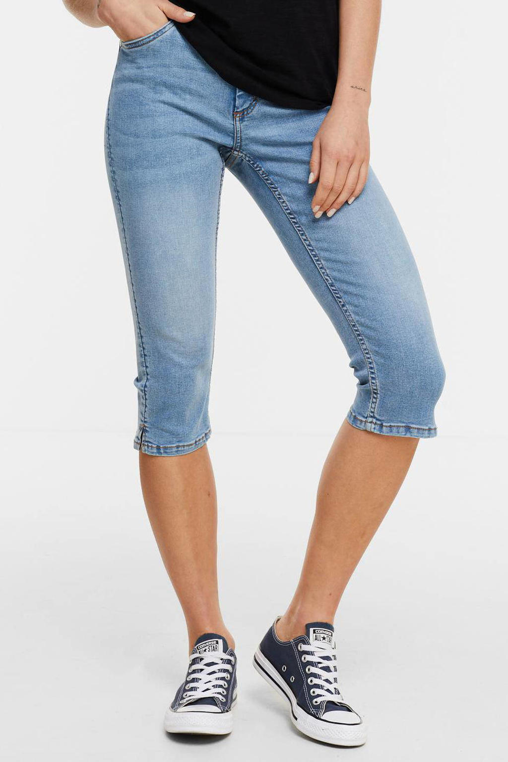 Lichtblauwe dames anytime Capri jeans van katoen met slim fit, regular waist en rits- en knoopsluiting