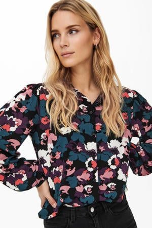 gebloemde blouse JDYBROOKE met plooien zwart/groen/paars/roodbruin/lichtroze/wit