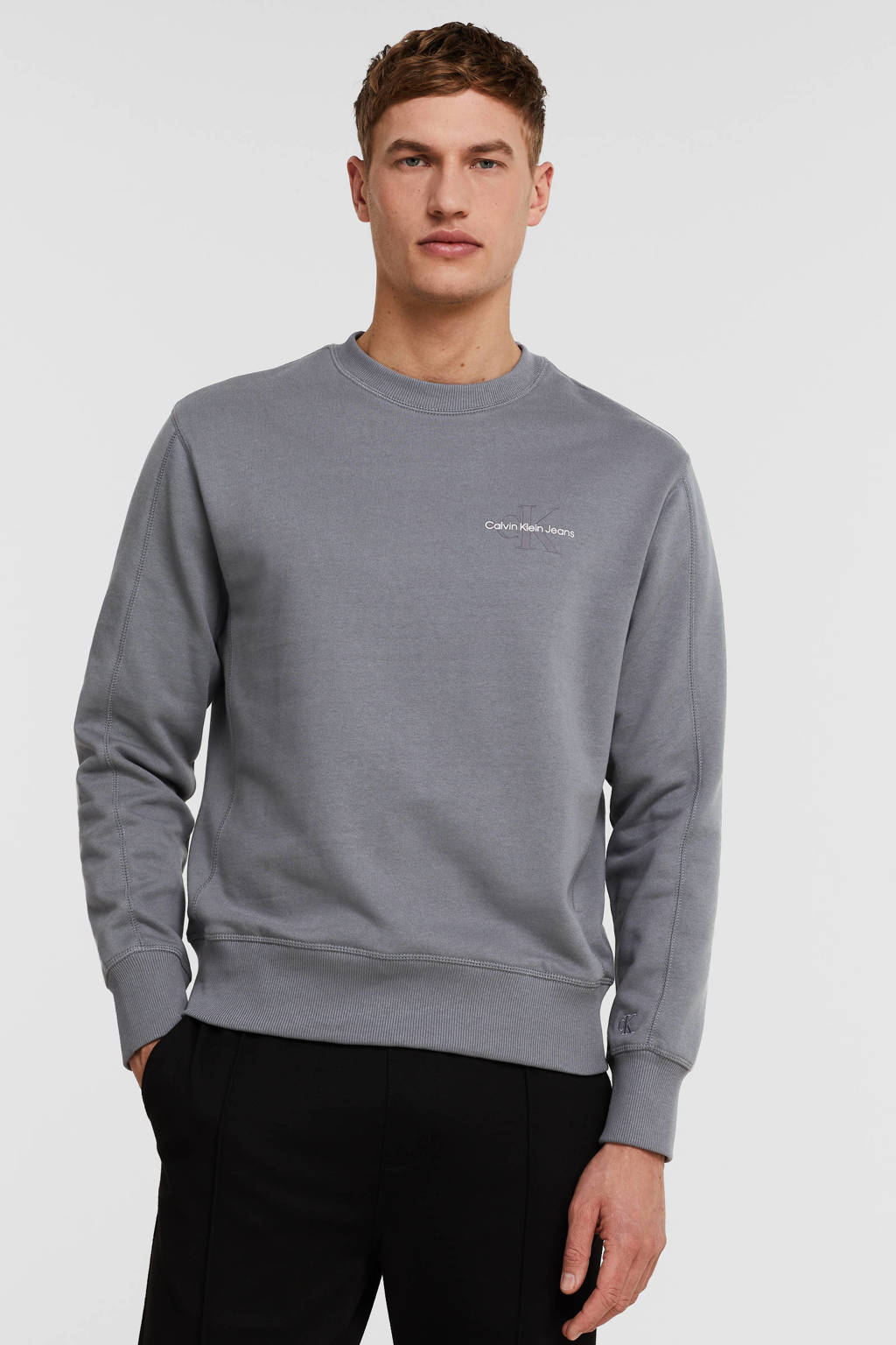 CALVIN KLEIN JEANS sweater met logo fossil grey, Fossil Grey