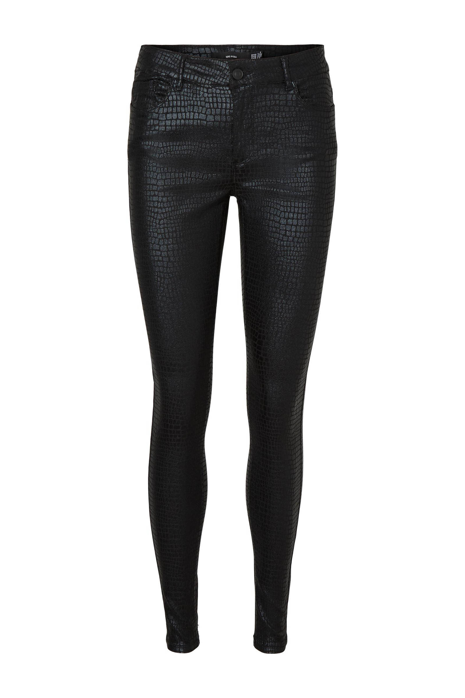 VERO MODA coated skinny broek VMSEVEN met slangenprint zwart | wehkamp