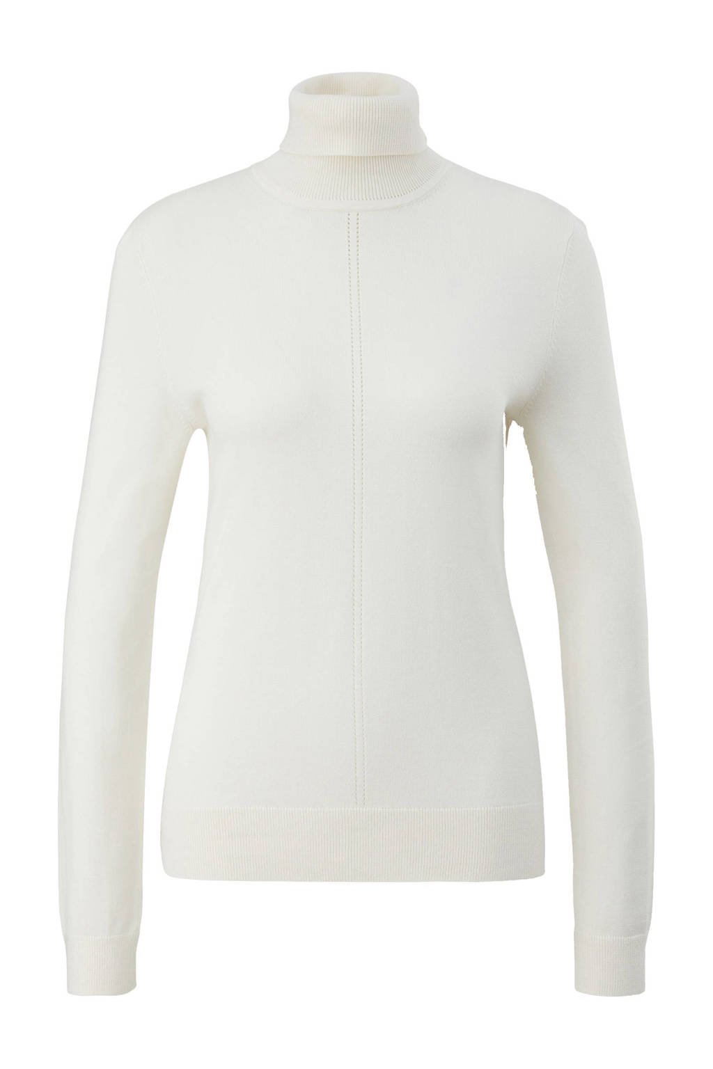 Ecru dames comma fijngebreide top van viscose met lange mouwen en col
