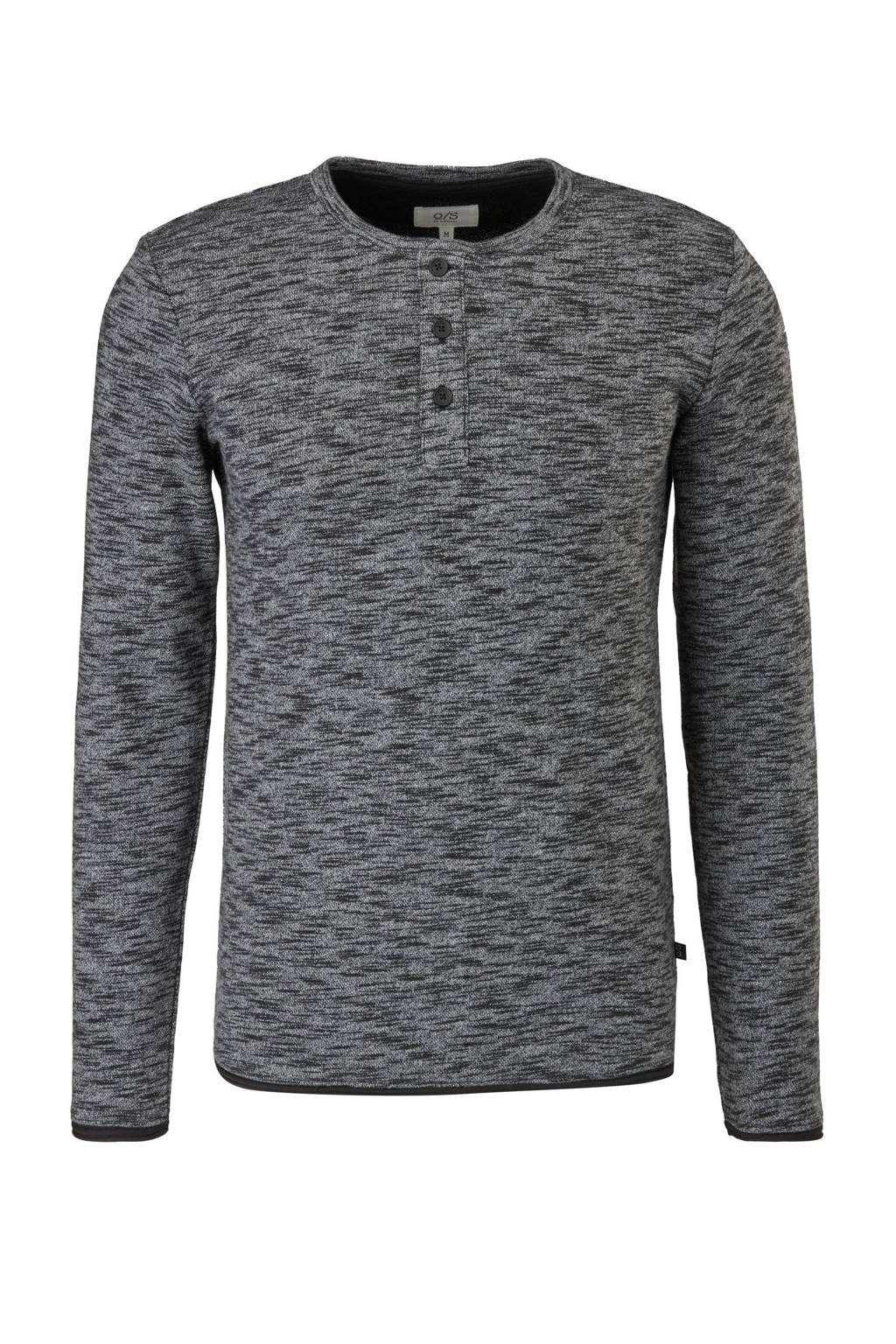 Antraciete heren Q S designed by gemêleerde slim fit longsleeve van katoen met lange mouwen en ronde hals
