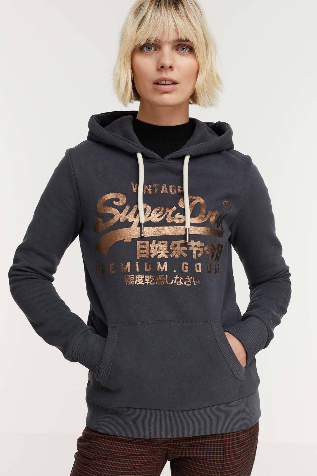 Superdry hoodie met logo grijs/brons