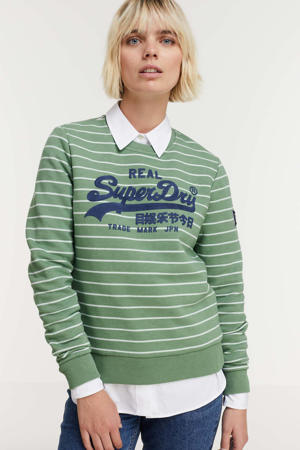 sweater met logo groen/wit/donkerblauw