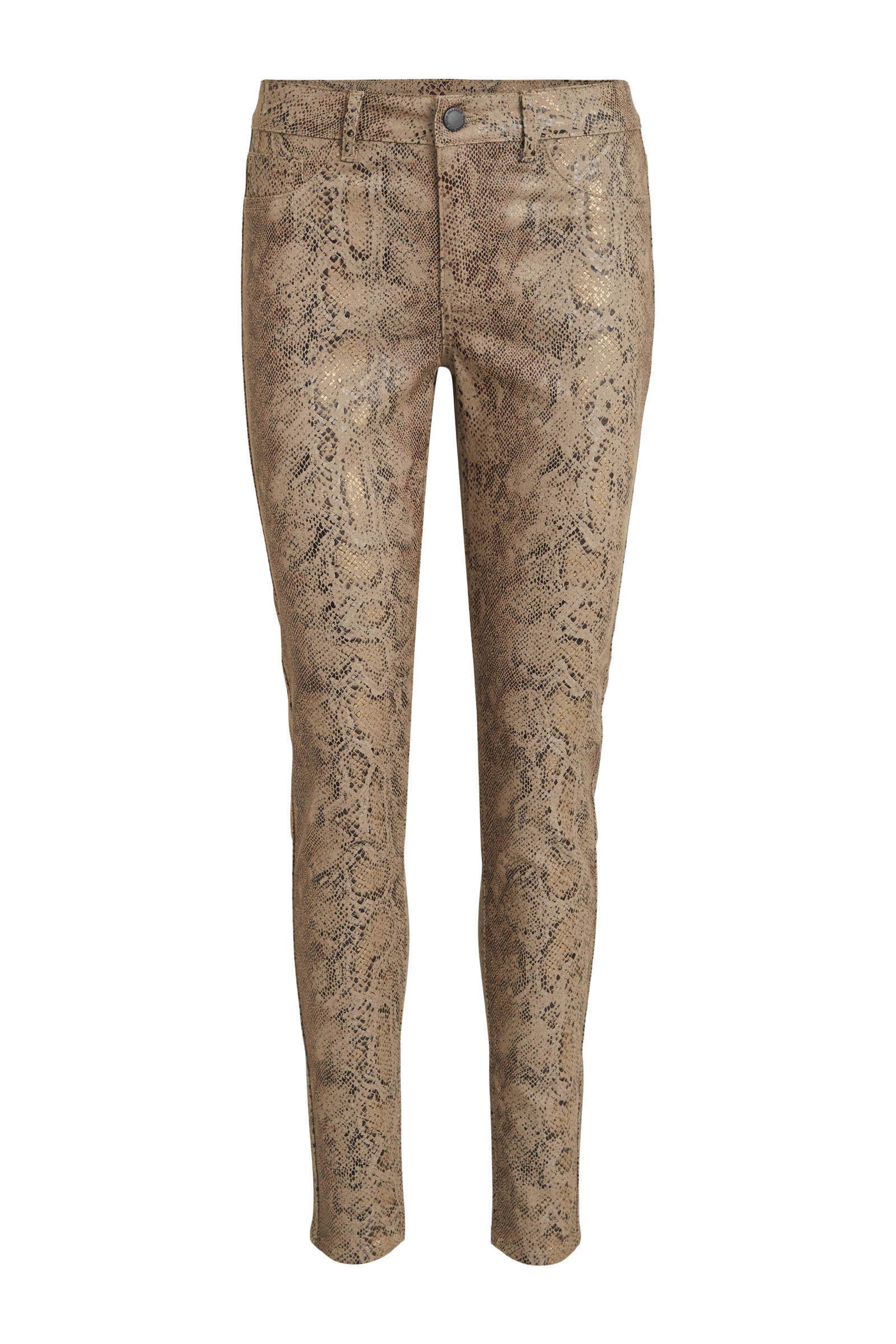 VILA coated slim fit tregging VIJEGGY met slangenprint bruin | wehkamp