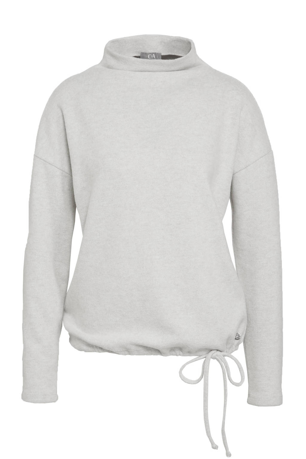 Lichtgrijze dames C&A sweater van polyester met lange mouwen, opstaande kraag en elastische boord