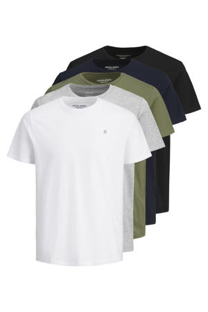 t-shirt - set van 5 wit/grijs/groen