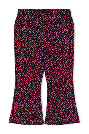 flared broek KOMPAIGE met all over print zwart/rood/roze