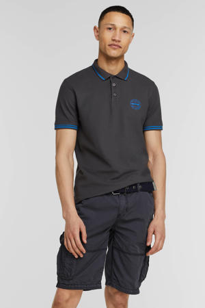regular fit polo Moreno met contrastbies antraciet