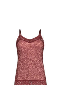 ten Cate Secrets naadloos hemd met kant en zebraprint roze/donkerrood, Roze/donkerrood