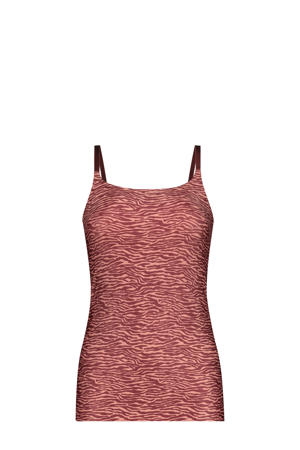 naadloos hemd met zebraprint roze/donkerrood