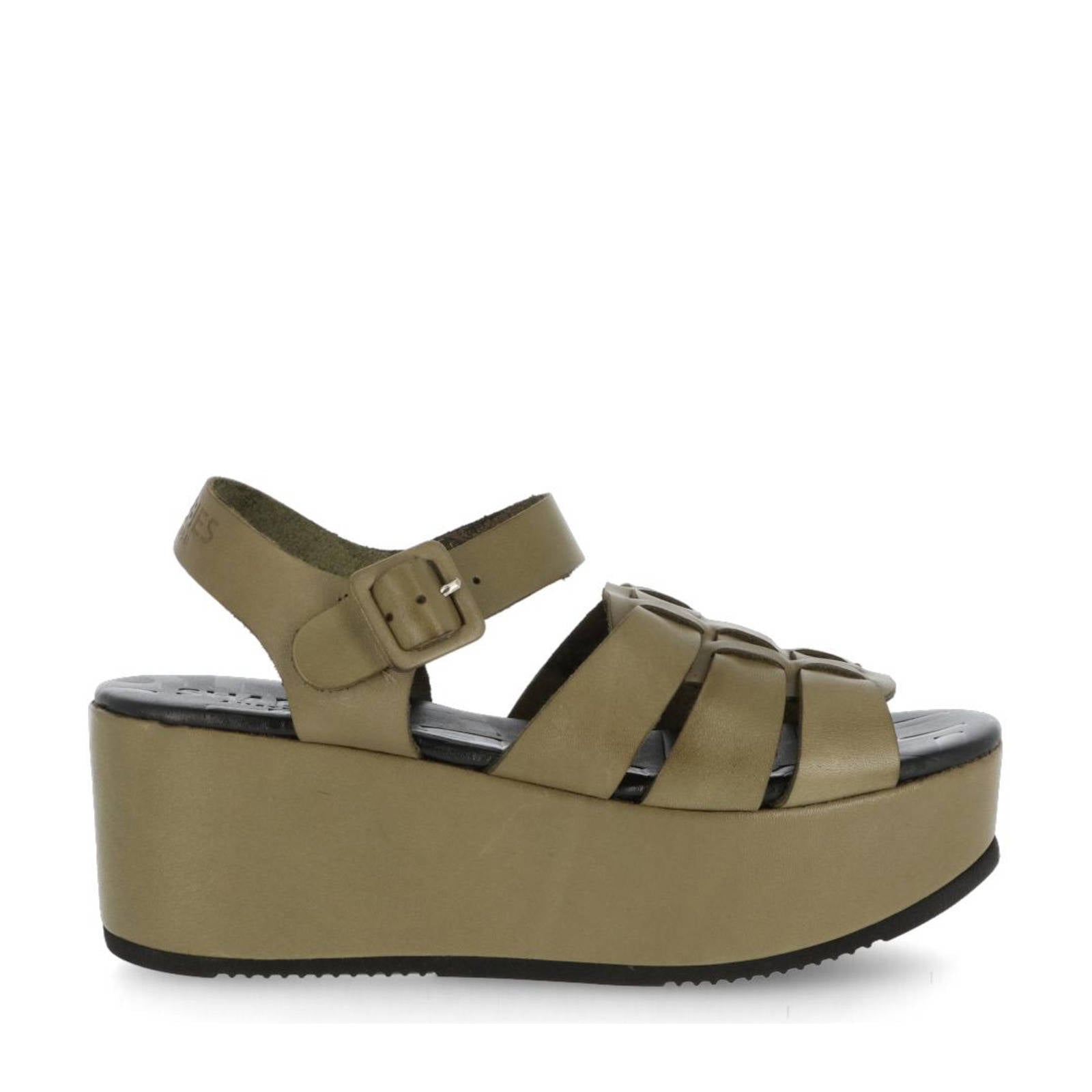 Shabbies Amsterdam Isa leren plateau sandalen kaki | wehkamp
