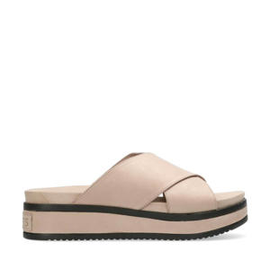 Maro  leren plateau slippers taupe