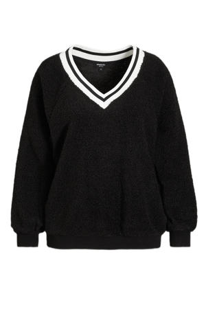 sweater met contrastbies zwart/wit
