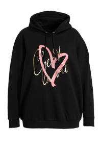 Zwart, goud en roze dames Simply Be hoodie van katoen met tekst print, lange mouwen, capuchon en glimmend detail