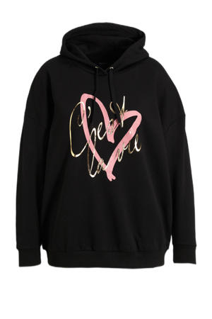 hoodie met tekst zwart/goud/roze