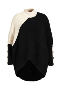 Zwart en ecru dames Simply Be ribgebreide trui van acryl met meerkleurige print, lange mouwen, opstaande kraag en geribde boorden