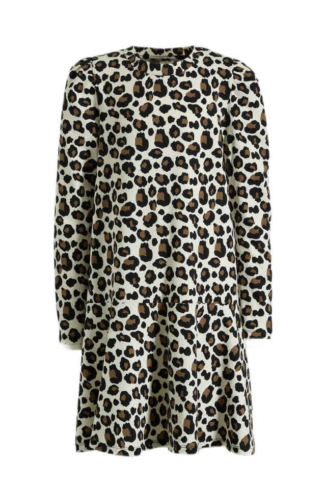 PIECES KIDS jurk LPMULIA met panterprint bruikn/beige/zwart wehkamp